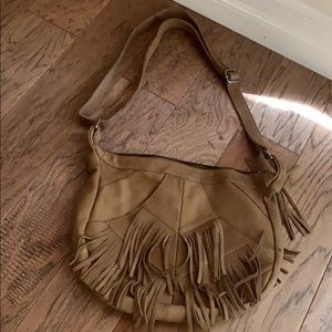Genuine leather crossbody fringe handbag